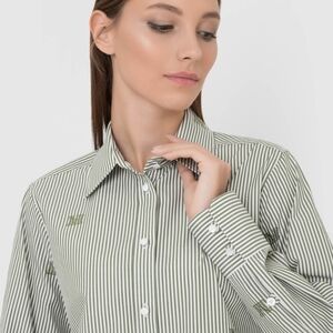 MaxMara "Armonia" Embroidered Monogram Striped Blouse  Size Large
